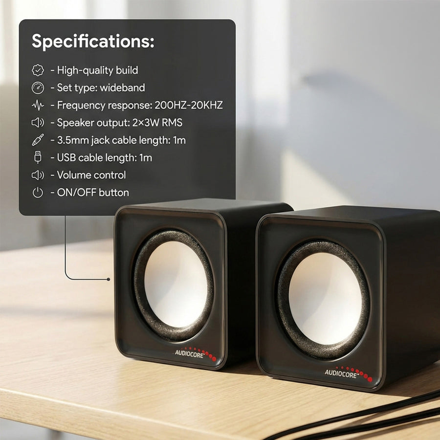 6W USB Zilver&Zwart Audiocore AC870 B computerluidsprekers