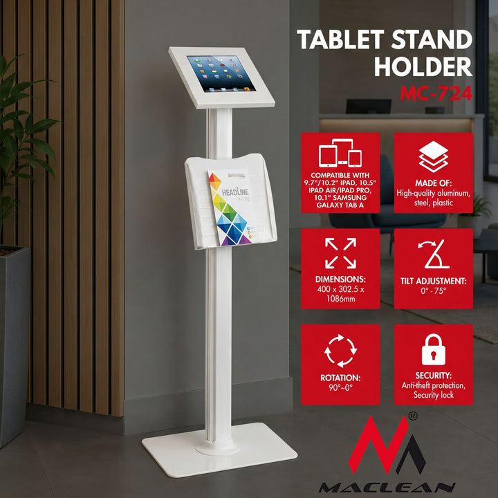 Universele tablet vloerstandaard Anti-diefstal  voor iPad 2, iPad 3, iPad 4, iPad Air Maclean MC-724