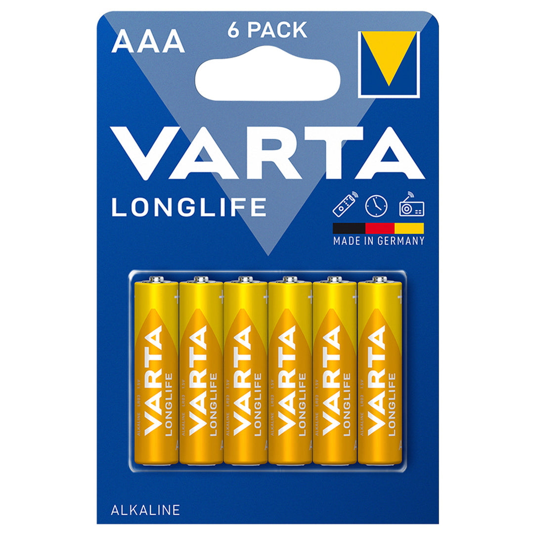 6 stuks R-03 LR03 AAA 1,5 V alkalinebatterijen Longlife van Varta