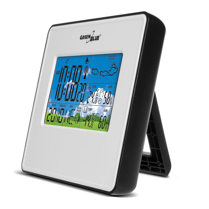 Draadloos weerstation IN/OUT temperatuur vochtigheid maanfase Groenblauw GB147W wit