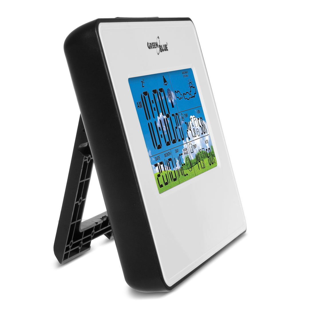 Draadloos weerstation IN/OUT temperatuur vochtigheid maanfase Groenblauw GB147W wit