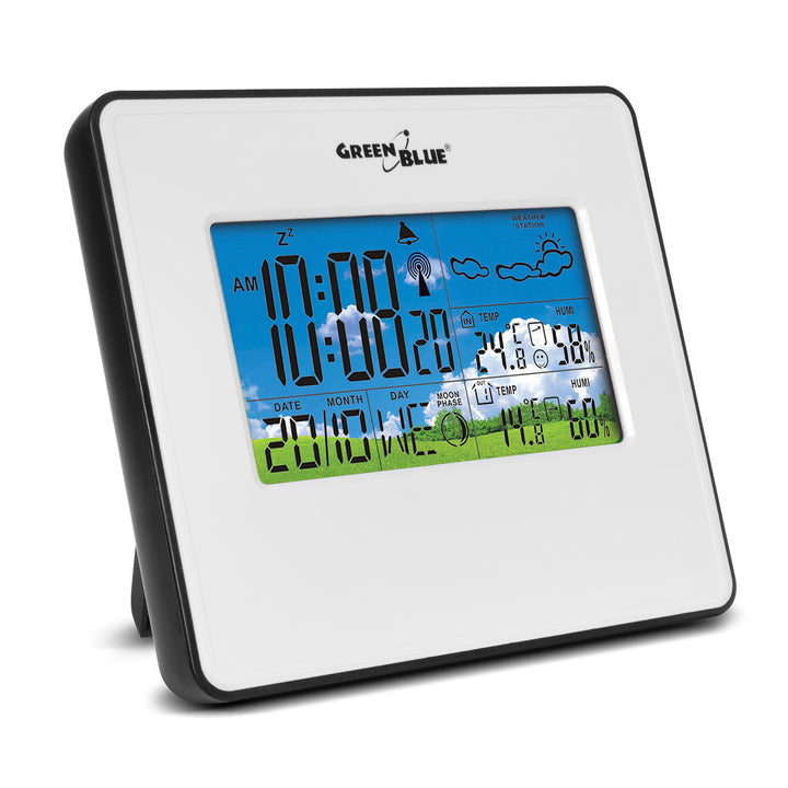 Draadloos weerstation IN/OUT temperatuur vochtigheid maanfase Groenblauw GB147W wit