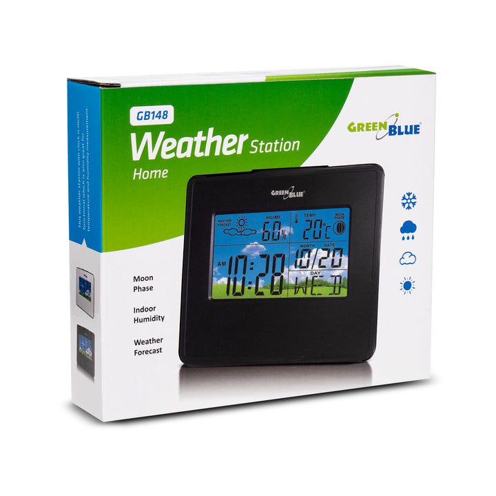 Weerstation klokkalender maanfase Groenblauw GB148B zwart