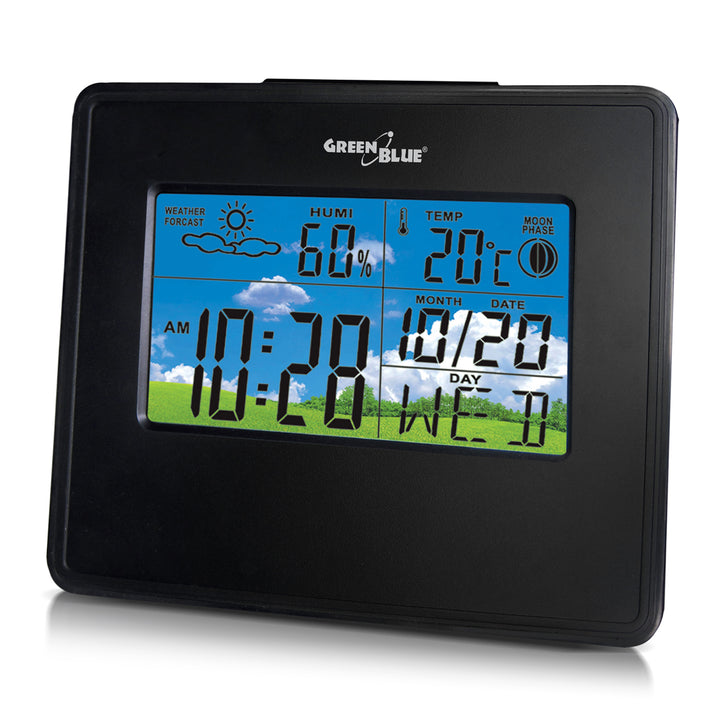 Weerstation klokkalender maanfase Groenblauw GB148B zwart
