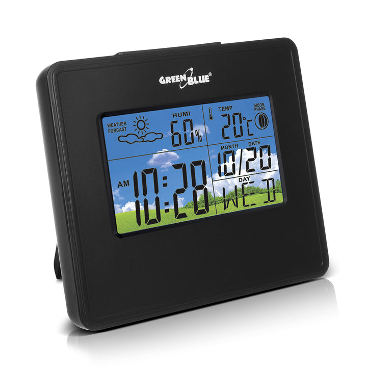 Weerstation klokkalender maanfase Groenblauw GB148B zwart