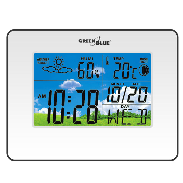 Weerstation klokkalender maanfase Groenblauw GB148B zwart