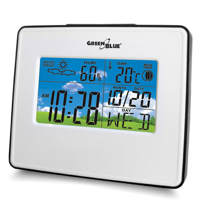 Weerstation klokkalender maanfase Groenblauw GB148B zwart