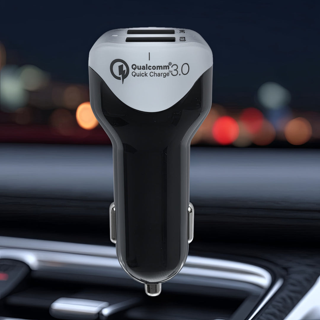 Autolader 2.4A 2xUSB-kabel Q.C3.0 1.5m Zilver Maclean Energy MCE157