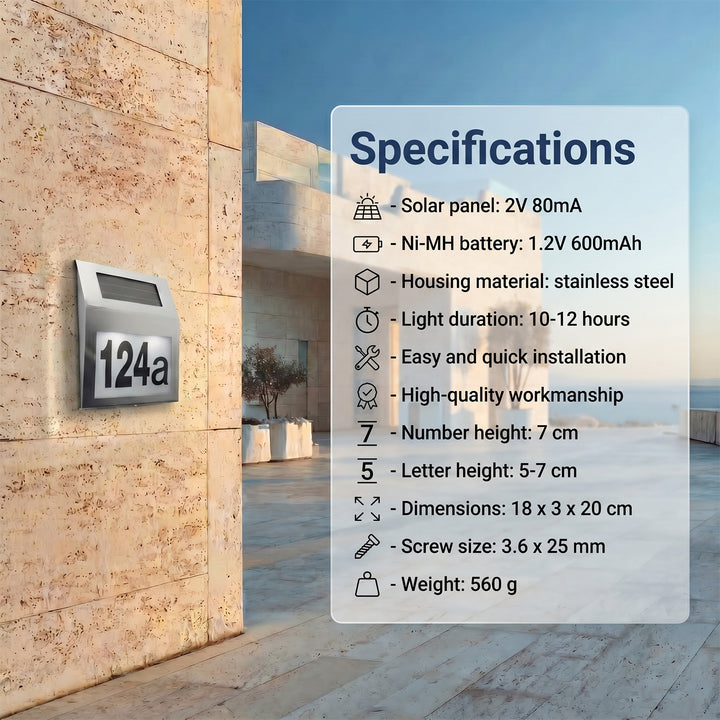 Zonne-energie LED lamp met huisnummer Maclean Energy MCE 172