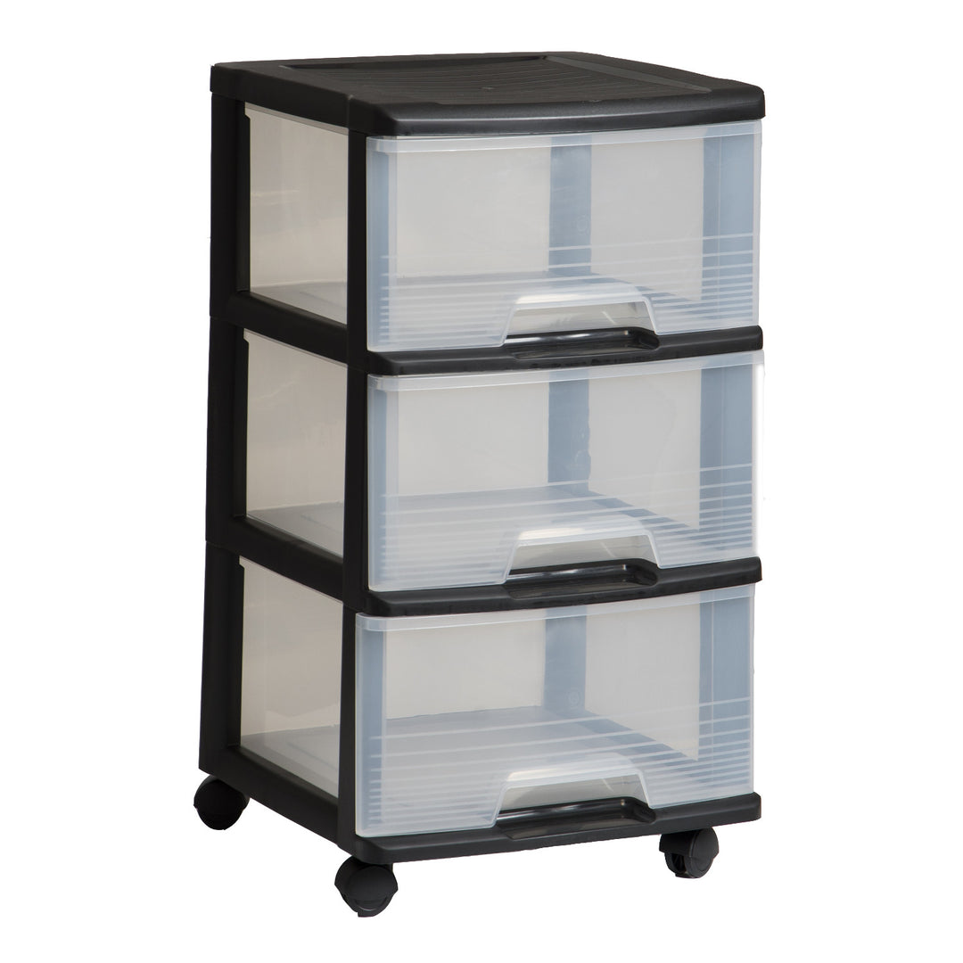 Curver-rekel op wieltjes, kleur zwart, 3 doorzichtige lades van 20 l, wieltjes, 214754