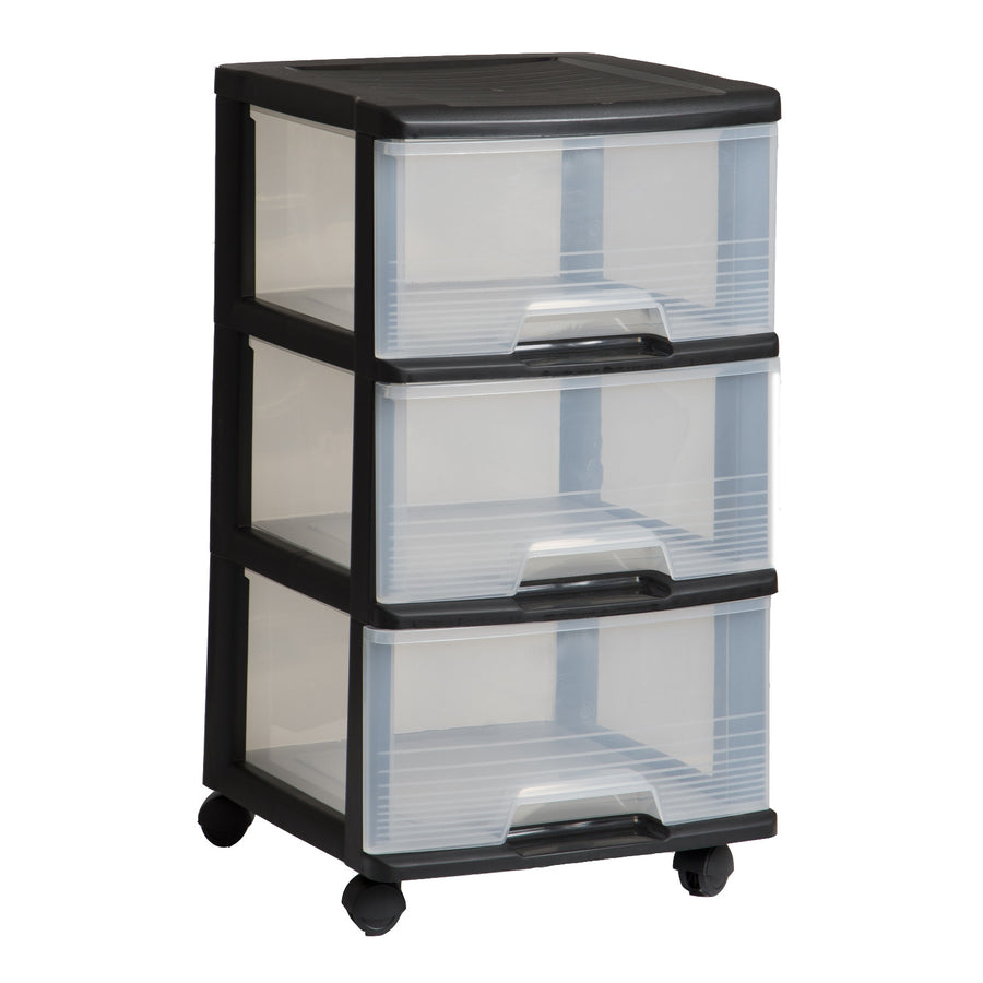 Curver-rekel op wieltjes, kleur zwart, 3 doorzichtige lades van 20 l, wieltjes, 214754