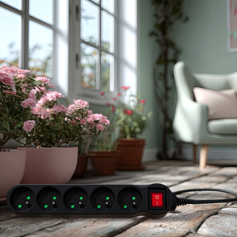 Stekkerdoos 5voudig 1,4 m met penaarde en kinderbeveiliging Maclean Energy MCE183 2300W