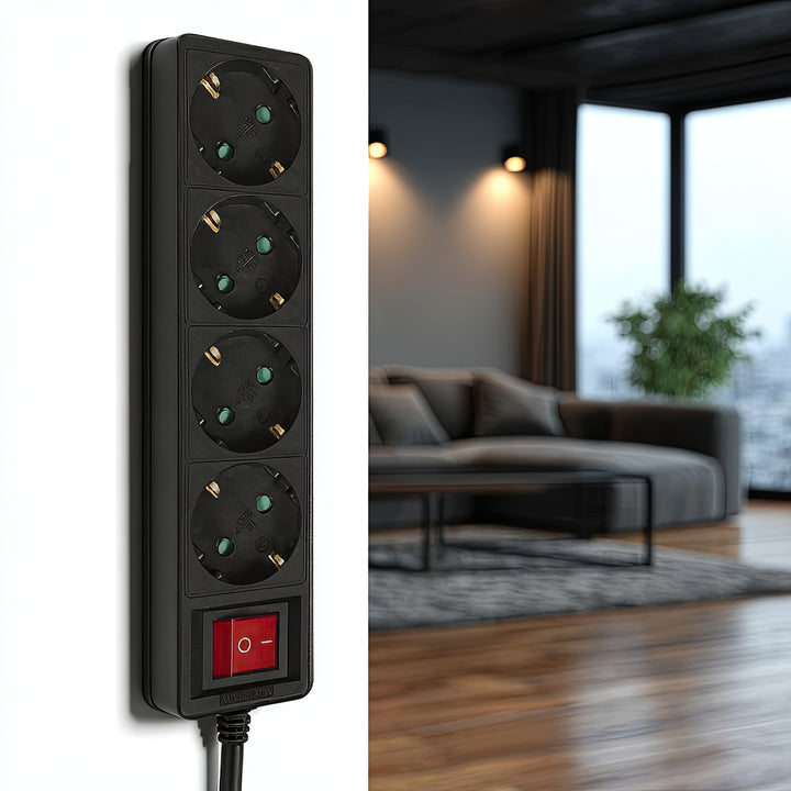 Maclean MCE194G Stekkerdoos met 4 sockets Verlengsnoer zwart Duitse type 5 m