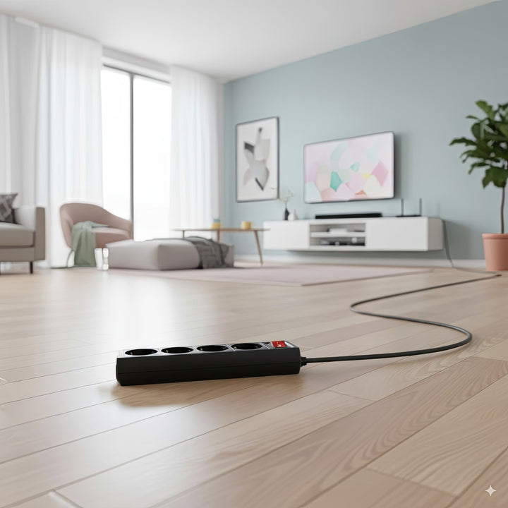 Maclean MCE194G Stekkerdoos met 4 sockets Verlengsnoer zwart Duitse type 5 m