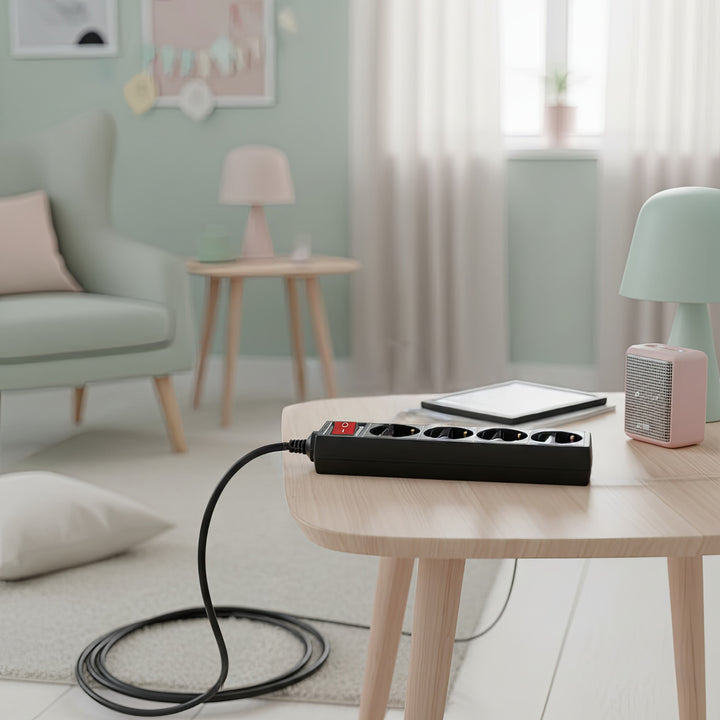 Maclean MCE194G Stekkerdoos met 4 sockets Verlengsnoer zwart Duitse type 5 m