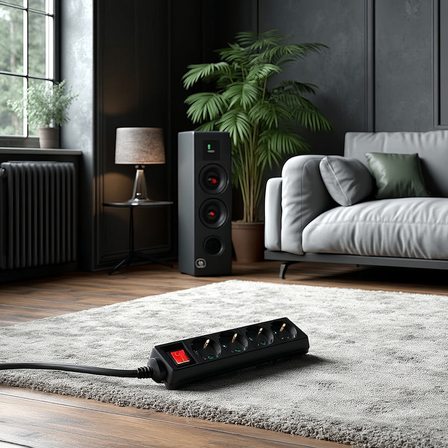 Maclean MCE194G Stekkerdoos met 4 sockets Verlengsnoer zwart Duitse type 5 m