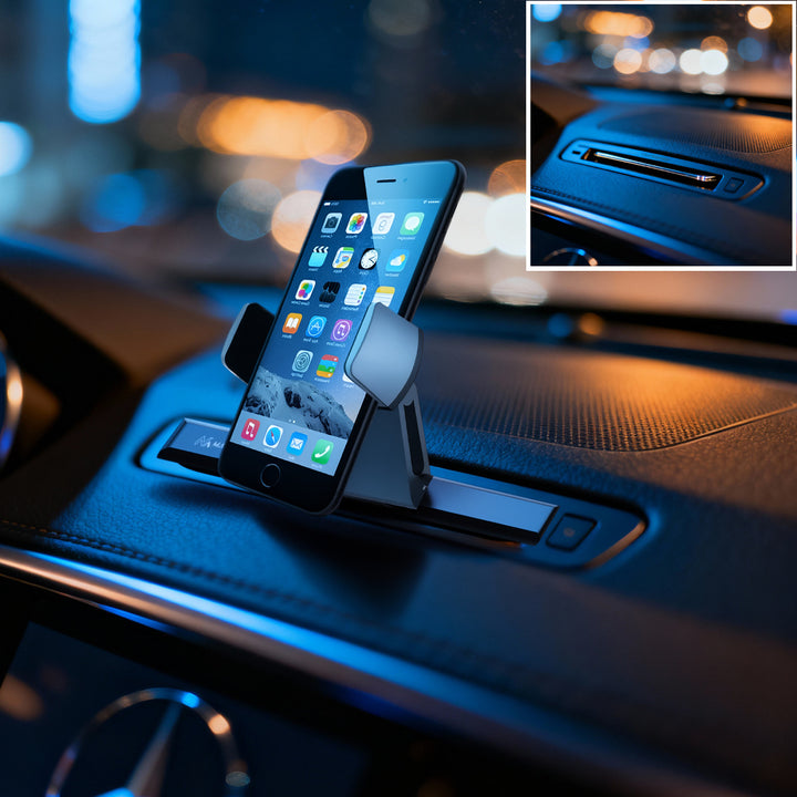 Universele houder voor mobiele telefoons met eenvoudige installatie in de CD-slot in bijna alle autos