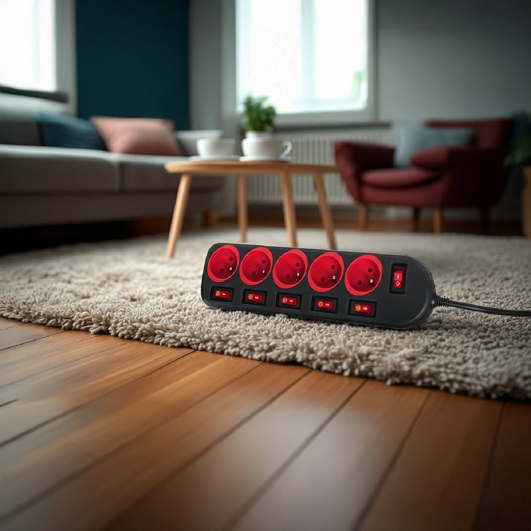 Maclean stekkerdoos, verlengkabel voor 5 stopcontacten, met schakelaars, 250VAC/10A, 1,5m, MCE204