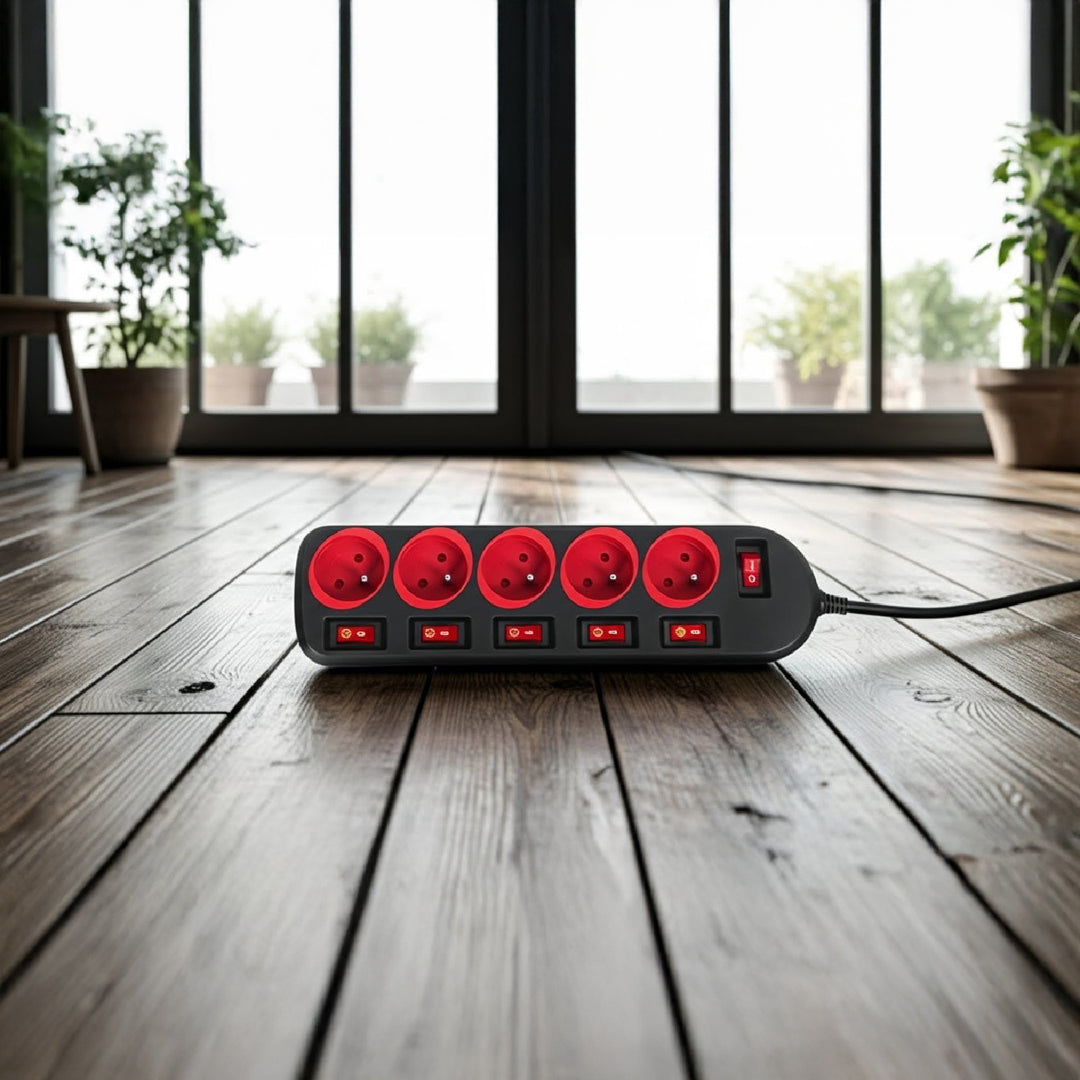 Maclean stekkerdoos, verlengkabel voor 5 stopcontacten, met schakelaars, 250VAC/10A, 1,5m, MCE204