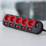 Maclean stekkerdoos, verlengkabel voor 5 stopcontacten, met schakelaars, 250VAC/10A, 1,5m, MCE204