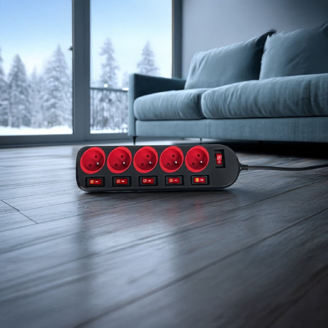 Maclean stekkerdoos, verlengkabel voor 5 stopcontacten, met schakelaars, 250VAC/10A, 1,5m, MCE204