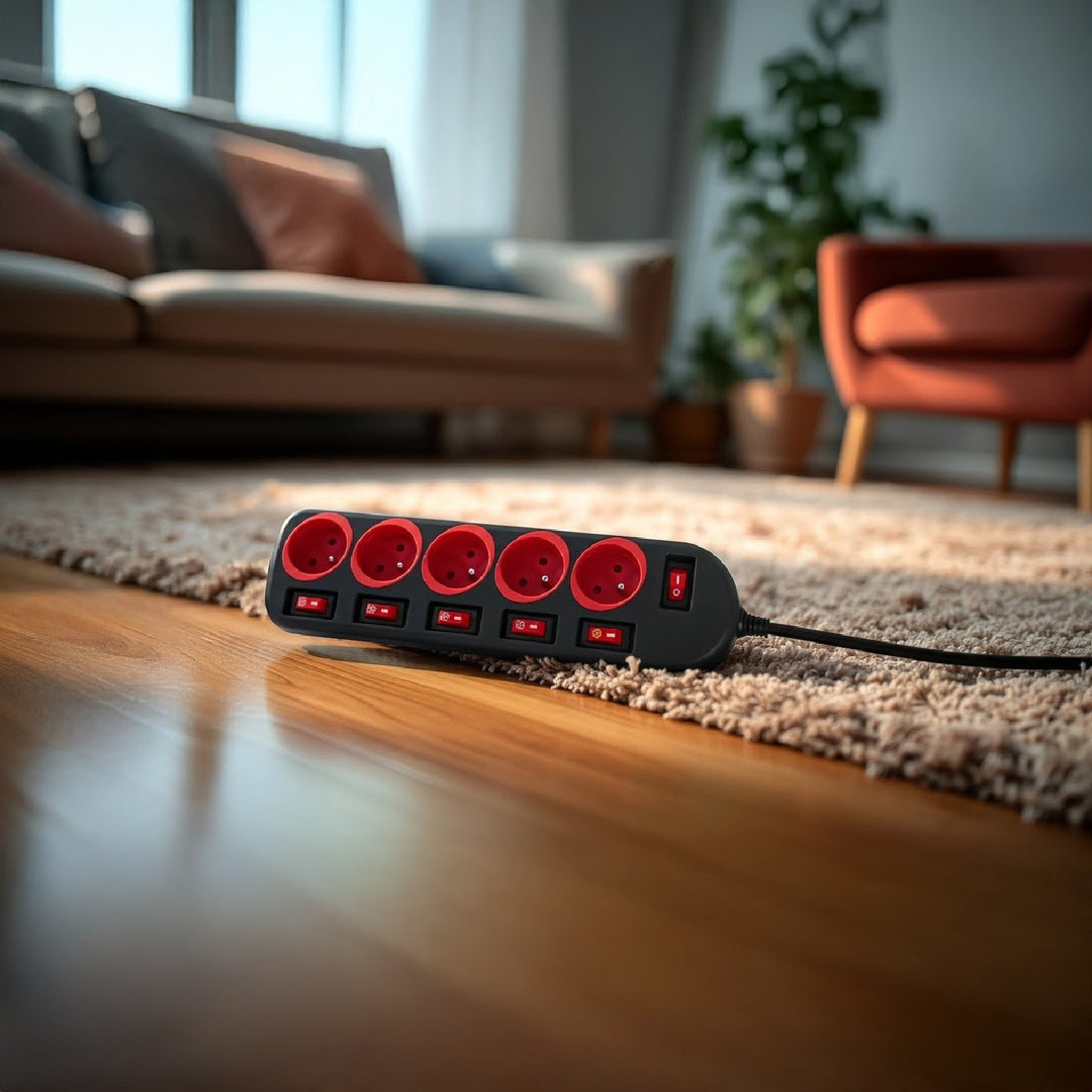 Maclean stekkerdoos, verlengkabel voor 5 stopcontacten, met schakelaars, 250VAC/10A, 1,5m, MCE204