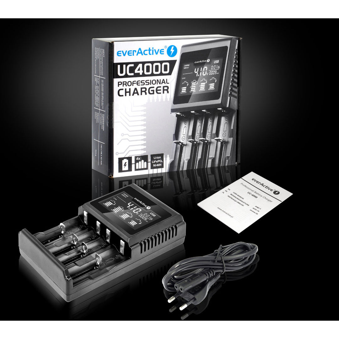 Oplader voor cilindrische Li-ion en Ni-MH everActive UC-4000 oplaadbare batterijen