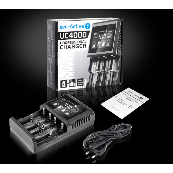 Oplader voor cilindrische Li-ion en Ni-MH everActive UC-4000 oplaadbare batterijen