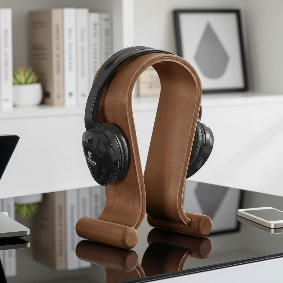 Maclean MC-815W Koptelefoonstandaard houten walnoot kleur