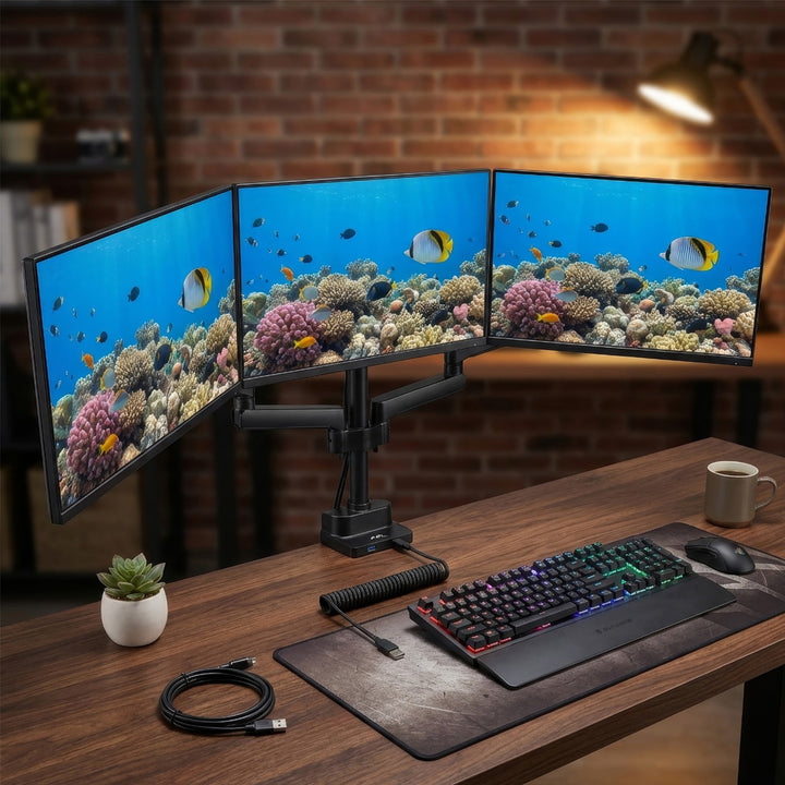 Bureauhouder voor 3 LCD LED-monitoren met 2x USB 3.0 Maclean MC-811 17-27 "3x7kg vesa 75x75 en 100x100