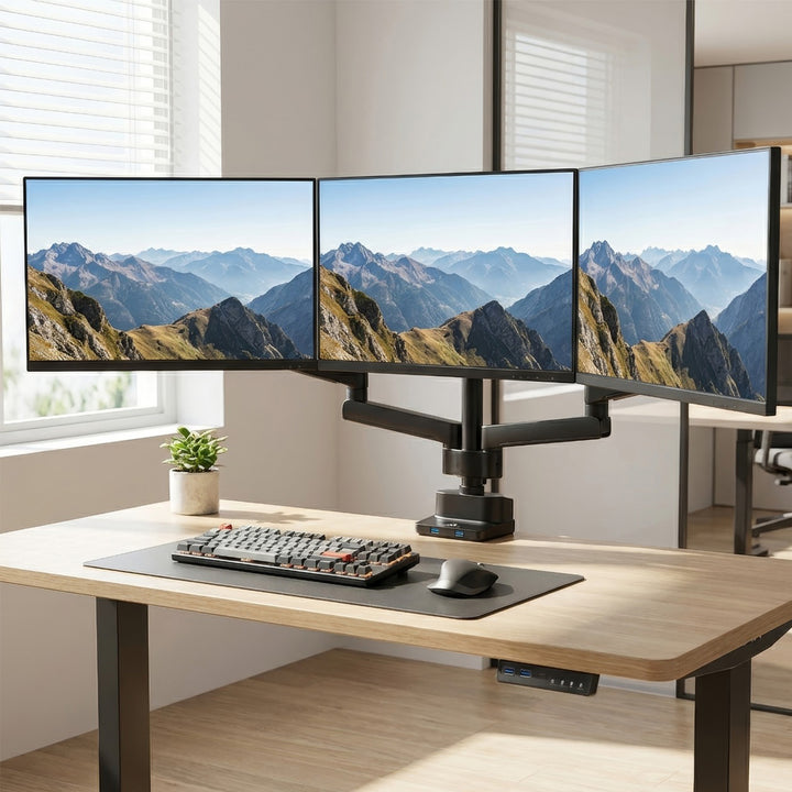 Bureauhouder voor 3 LCD LED-monitoren met 2x USB 3.0 Maclean MC-811 17-27 "3x7kg vesa 75x75 en 100x100