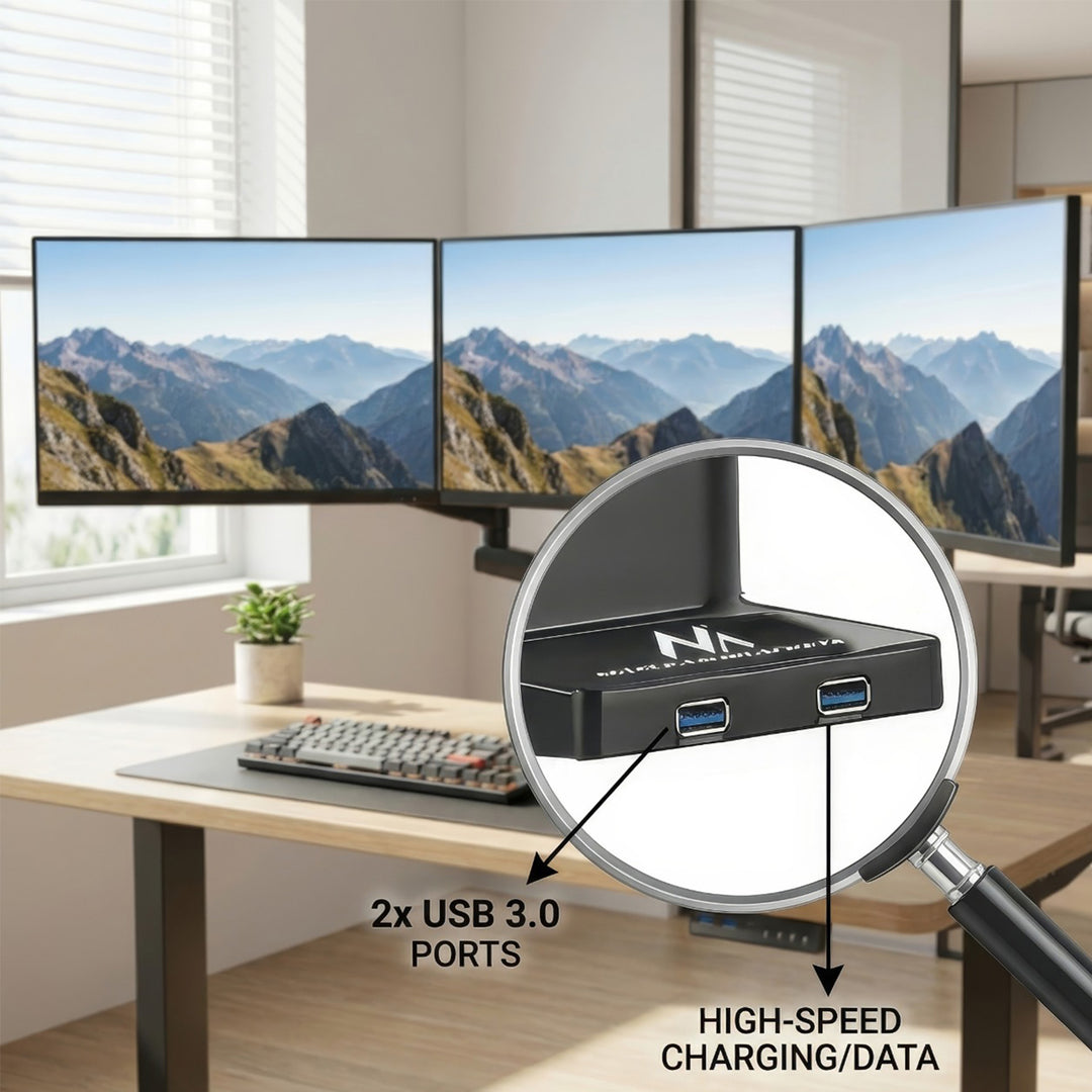 Bureauhouder voor 3 LCD LED-monitoren met 2x USB 3.0 Maclean MC-811 17-27 "3x7kg vesa 75x75 en 100x100