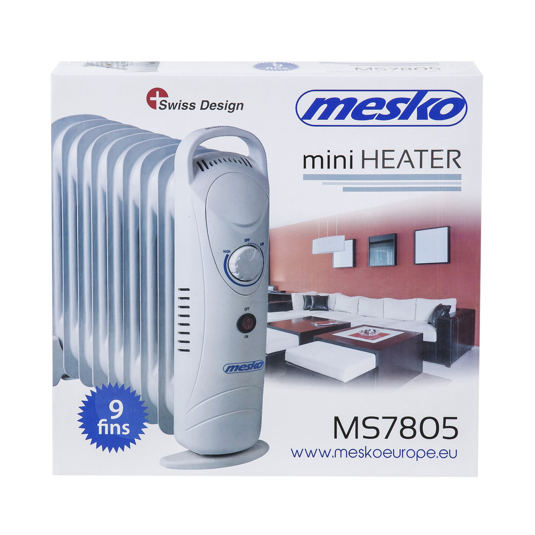 Mesko oliekachel, 9 vinnen, 1000W, temperatuurregeling, grijs, MS 7805