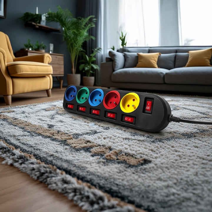 Verlengsnoer verlengsnoer 5 stopcontacten met schakelaars Maclean Energy MCE204M 250VAC / 10A 1.5m Meerkleurig