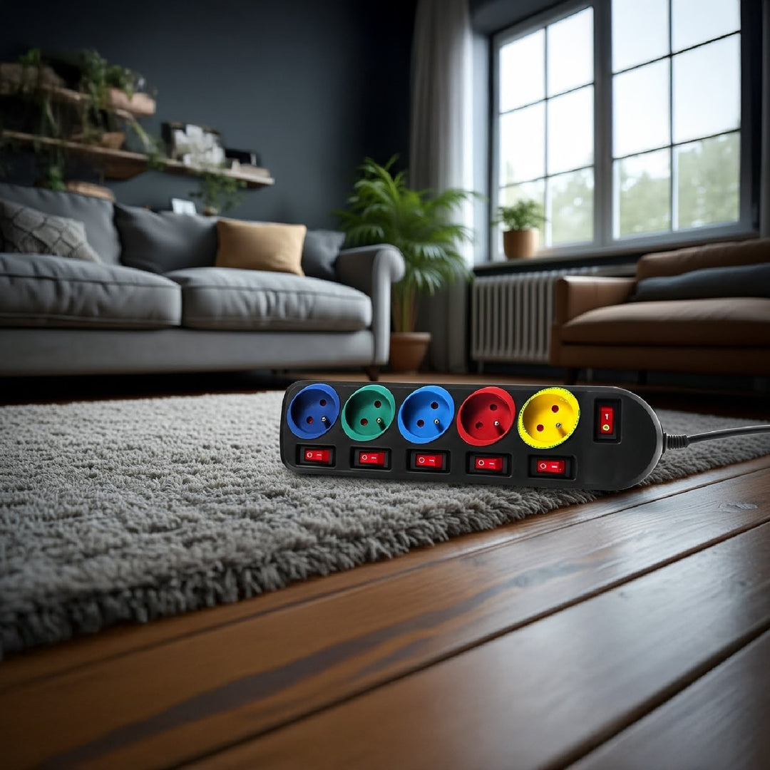 Verlengsnoer verlengsnoer 5 stopcontacten met schakelaars Maclean Energy MCE204M 250VAC / 10A 1.5m Meerkleurig