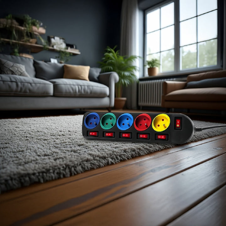 Verlengsnoer verlengsnoer 5 stopcontacten met schakelaars Maclean Energy MCE204M 250VAC / 10A 1.5m Meerkleurig