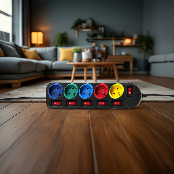 Verlengsnoer verlengsnoer 5 stopcontacten met schakelaars Maclean Energy MCE204M 250VAC / 10A 1.5m Meerkleurig