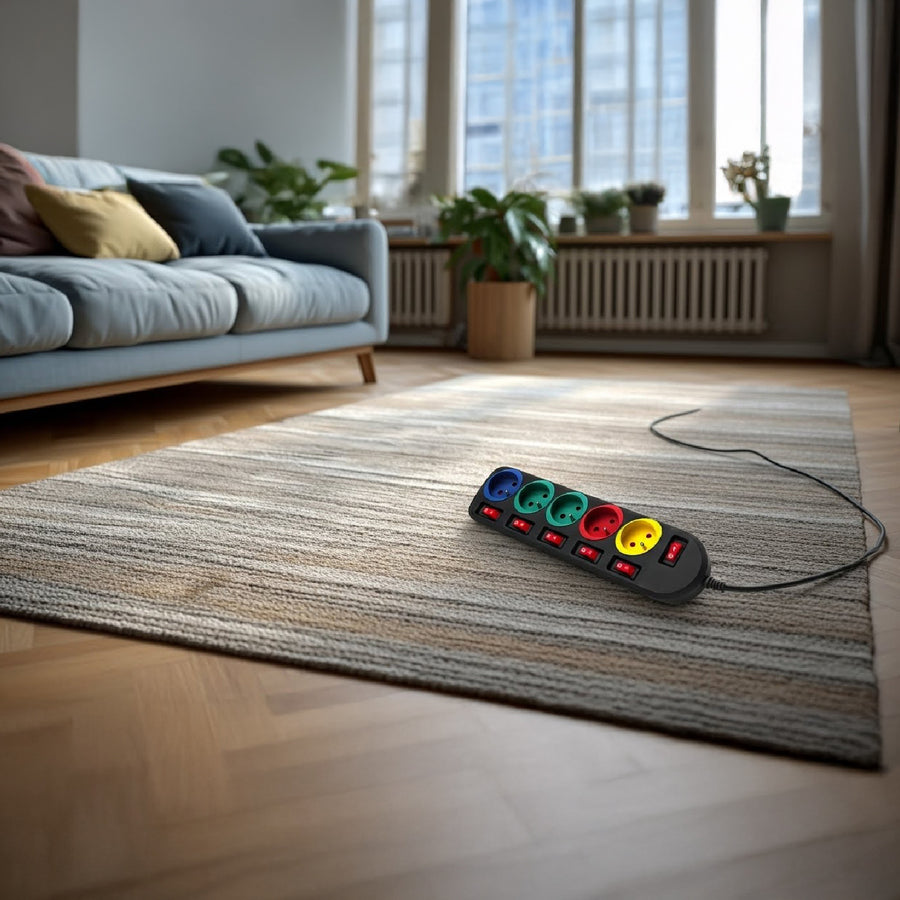 Verlengsnoer verlengsnoer 5 stopcontacten met schakelaars Maclean Energy MCE204M 250VAC / 10A 1.5m Meerkleurig