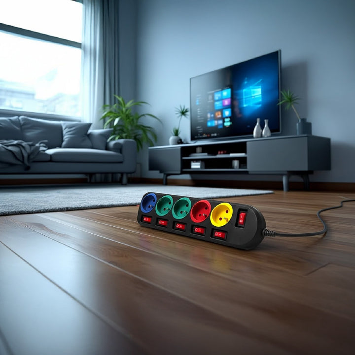 Verlengsnoer verlengsnoer 5 stopcontacten met schakelaars Maclean Energy MCE204M 250VAC / 10A 1.5m Meerkleurig