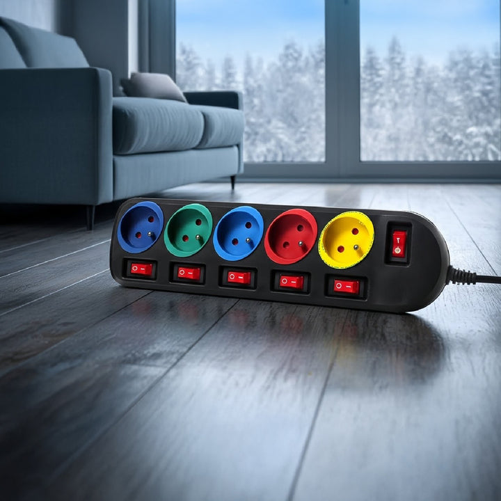 Verlengsnoer verlengsnoer 5 stopcontacten met schakelaars Maclean Energy MCE204M 250VAC / 10A 1.5m Meerkleurig