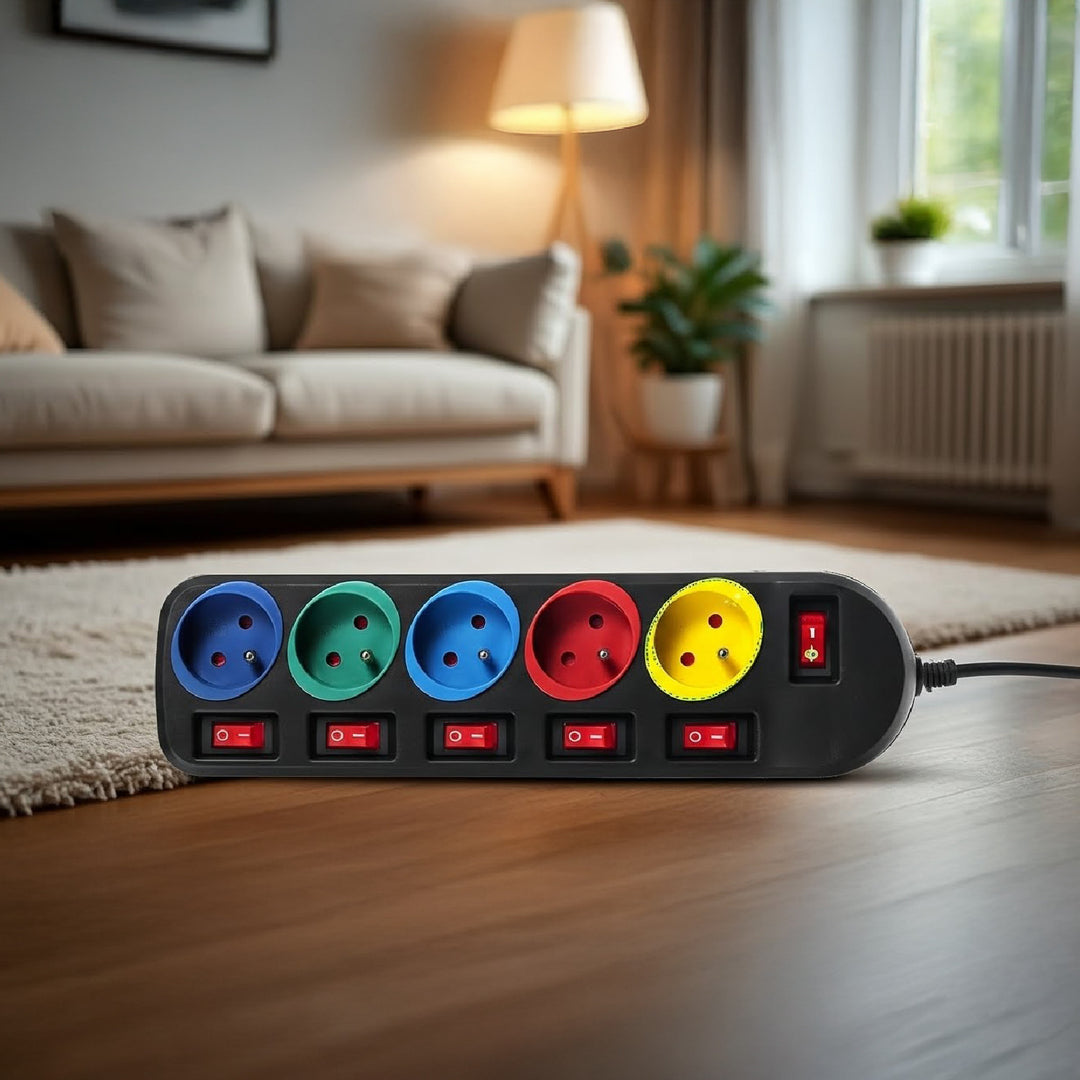 Verlengsnoer verlengsnoer 5 stopcontacten met schakelaars Maclean Energy MCE204M 250VAC / 10A 1.5m Meerkleurig