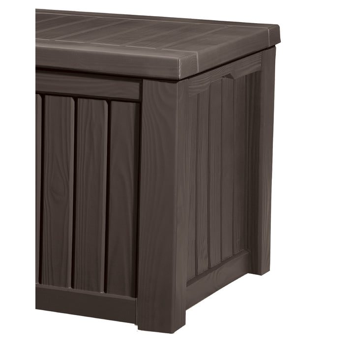 Tuinbox Keter Rockwood 570L bruin Universalbox Mechanisme om het deksel te openen.