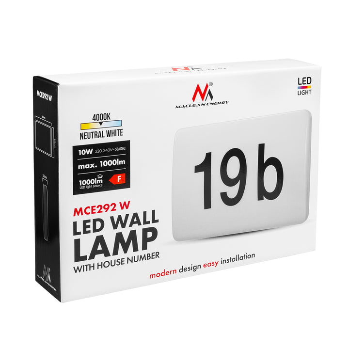 Maclean LED-lamp, huisnummer, met schemersensor, wit, max. 10 W, IP65, neutrale lichtkleur (4000 K), max. 1000 lm, MCE292 W