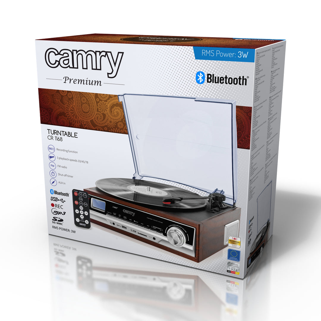 Camry CR 1168 platenspeler met radio en Bluetooth / MP3 / USB / SD / opname