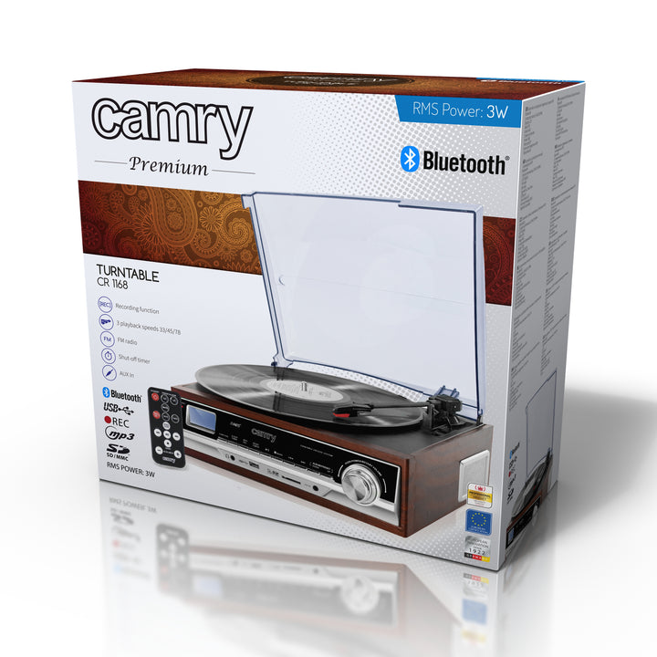 Camry CR 1168 platenspeler met radio en Bluetooth / MP3 / USB / SD / opname
