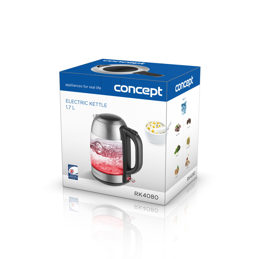 Glazen waterkoker 1.7L Concept RK4080 roestvrij staal