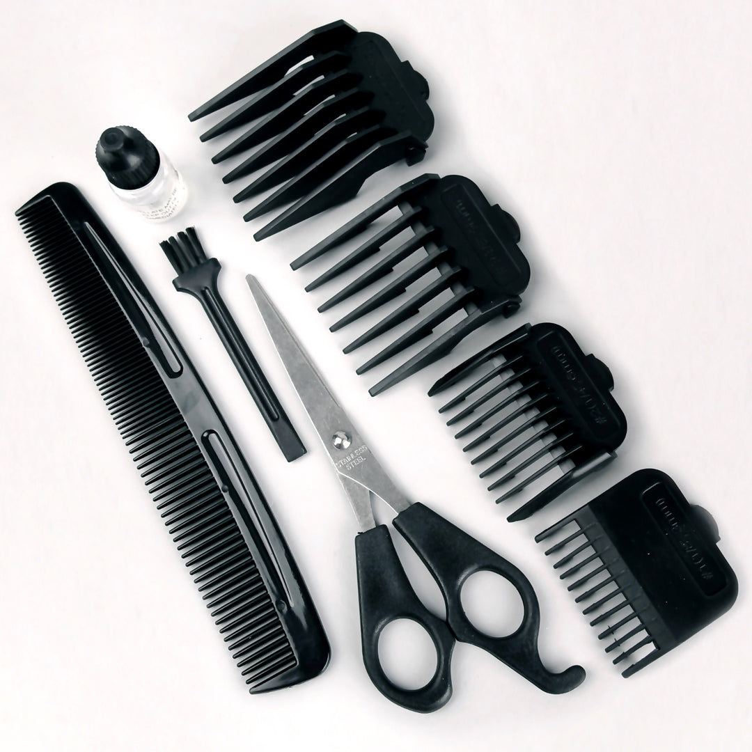 Haartrimmer Tondeuse met roestvrijstalen mesjes 4 opzetstukken: 3, 6, 9, 12 mm met accessoirekit haarkamschaar (zwart / violet)