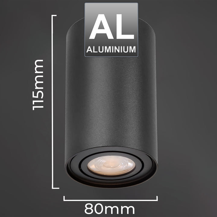 Maclean Energy MCE422 B GU10 - halogeen opbouwspot, zwart, 80x115mm, rond, aluminium