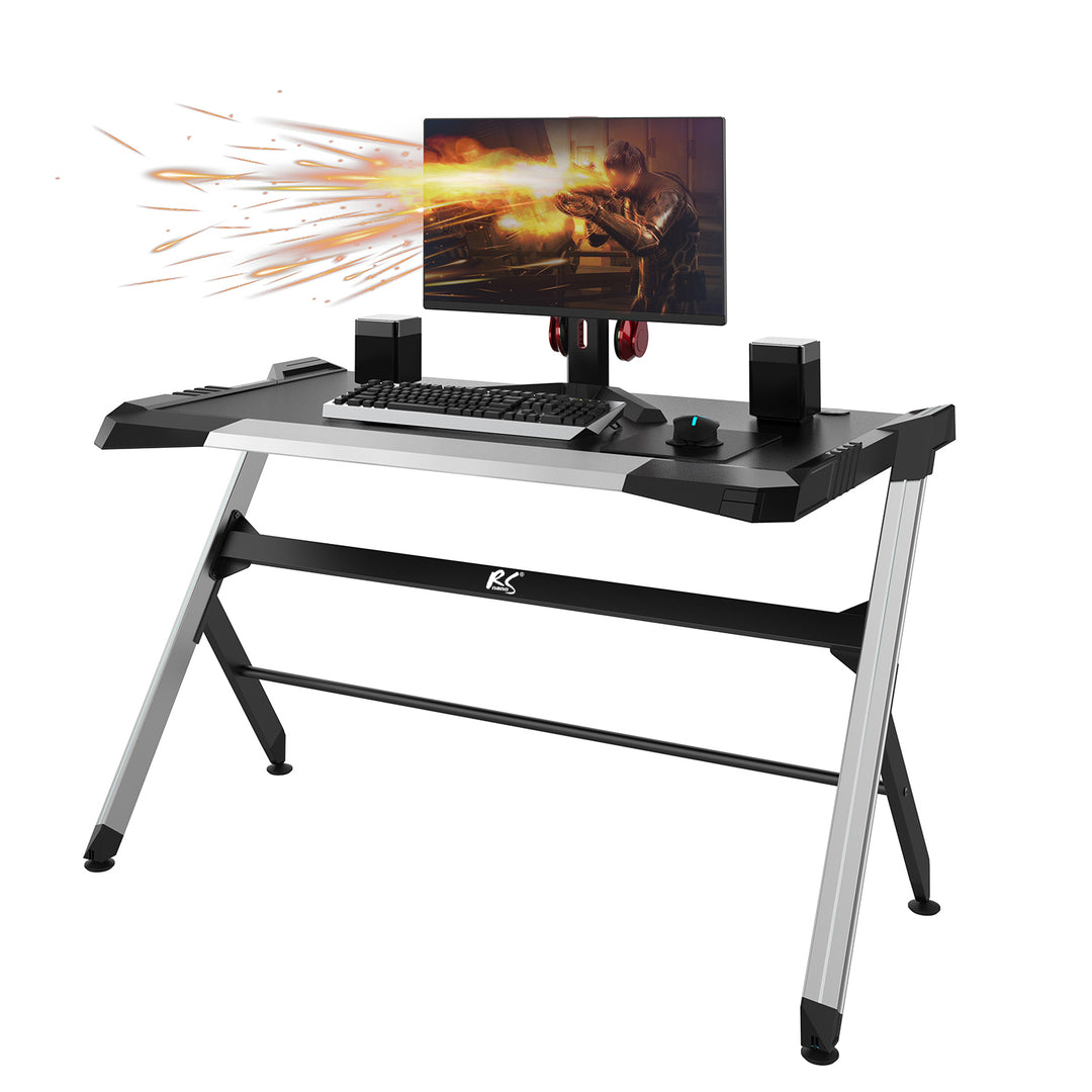 NanoRS - RS150 - Speeltafel met kleurrijke LED RGB-verlichting - Computertafel - Ergonomisch bureau - Kabelbeheersysteem - 129,5 x 72,5 cm tot 50 kg