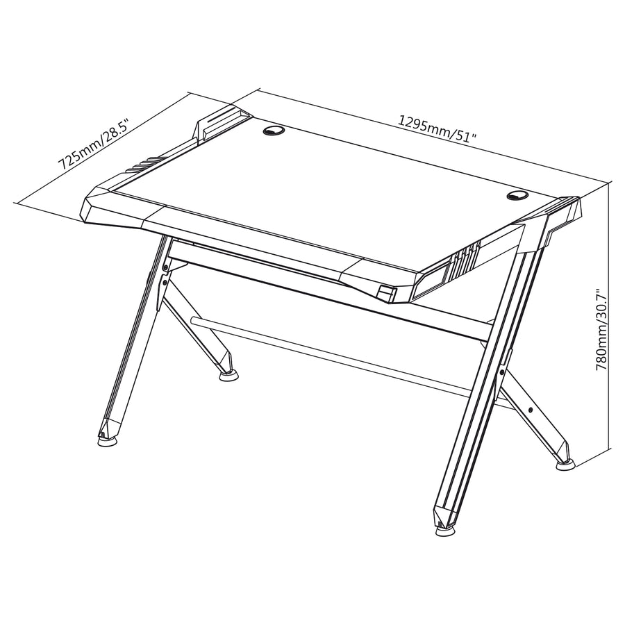 NanoRS - RS150 - Speeltafel met kleurrijke LED RGB-verlichting - Computertafel - Ergonomisch bureau - Kabelbeheersysteem - 129,5 x 72,5 cm tot 50 kg